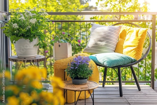 Springtime balcony decor, spring decorations with plants and flowers for urban balcony, home decor ideas