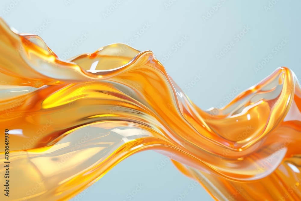 3D rendering of a flowing liquid glass shape, minimal glossy wavy fluid motion - obrazy, fototapety, plakaty 