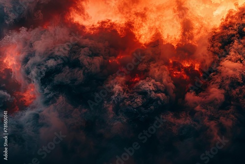 Abstract Fiery Red Sky with Black Smoke and Flames, Wide Banner Background for Dramatic Design Projects