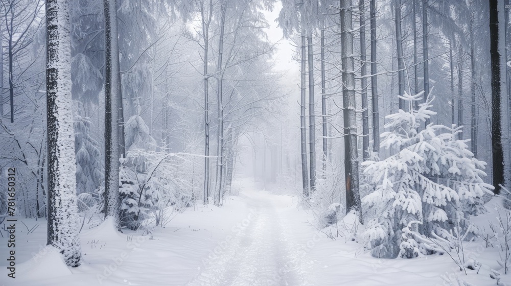 Snowy path through a forest Snowy path through a forest