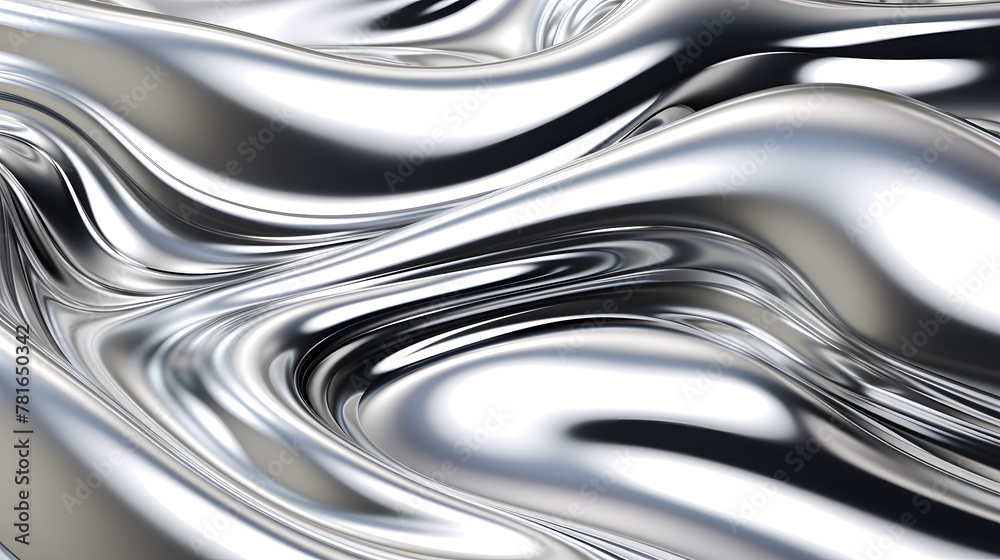 3D Render of Glossy Silver Metal with Fluid Chrome Mirror Water Effect 3D Render of Glossy Silver Metal with Fluid Chrome Mirror Water Effect