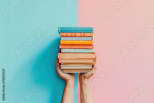 Educational Empowerment: Woman's Hands Cradle Pile of Books, Signifying Knowledge, Studies, and Reading