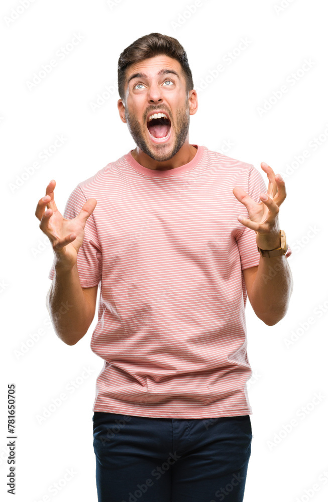 Young handsome man over isolated background crazy and mad shouting and yelling with aggressive expression and arms raised. Frustration concept. Young handsome man over isolated background crazy and mad shouting and yelling with aggressive expression and arms raised. Frustration concept.