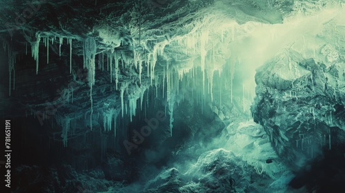 A cave with ice and icicles photo