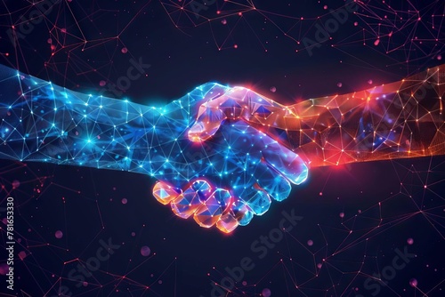 Crypto handshake signifying prosperous financial technology partnership, abstract background illustration photo