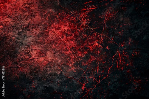 Dark red and black abstract background with rough texture and bright light glow, grunge design