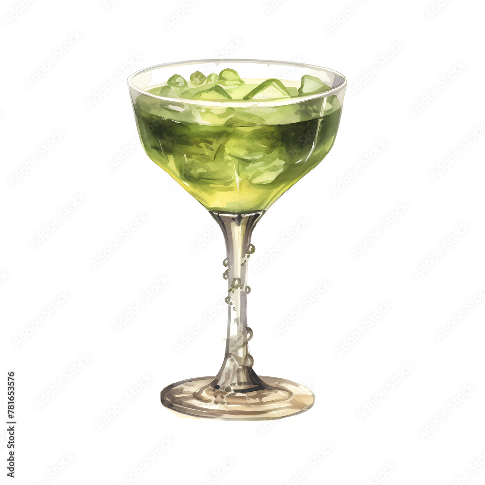 Realistic illustration of a glass of green cocktail