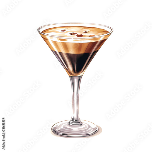 Realistic illustration of an espresso martini with coffee beans