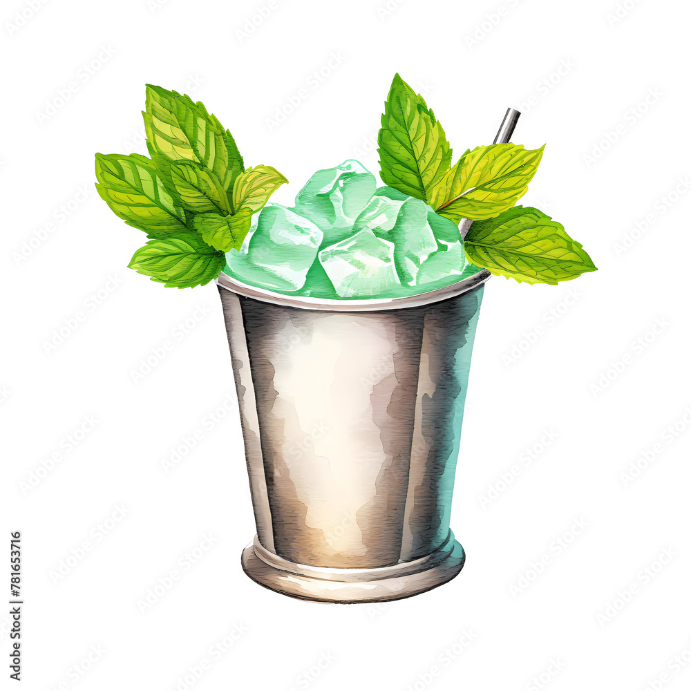 Mint julep cocktail with crushed ice and fresh mint garnish - obrazy, fototapety, plakaty 
