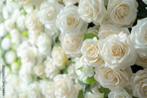 Elegant white roses flower backdrop  perfect for wedding or romantic occasion  floral background