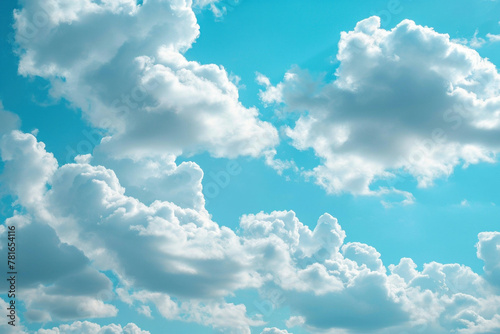 Bright Blue Sky With Fluffy White Clouds Floating Above on a Sunny Day Outdoors