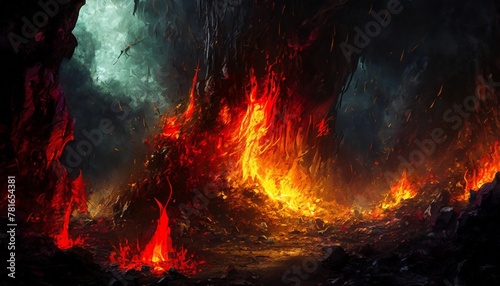 hell flames mysterious fiction evil horror imagination exploration painting magic fantasy