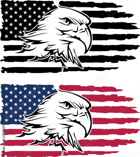 American Distressed Flag with Eagle Vector, American Distressed Flag with Eagle Silhouette Design, 4th July American Distressed Flag with Eagle Illustration, Cricut and Silhouette cut files