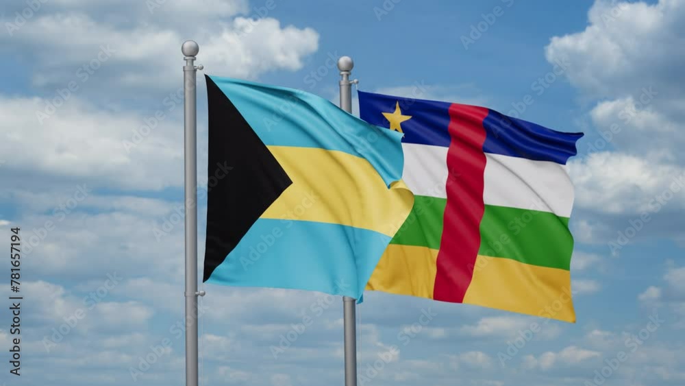 Central African Republic and Bahamas two flags waving together, looped video, two country relations concept Central African Republic and Bahamas two flags waving together, looped video, two country relations concept