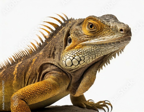 Close-up of the face of a desert iguana  isolated against a white background