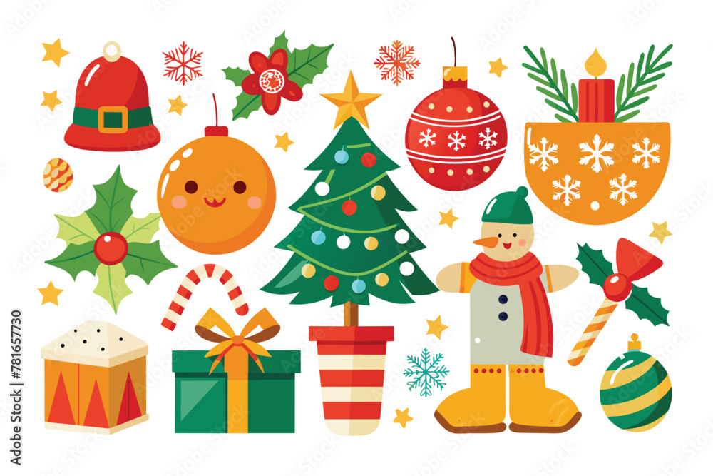Fototapeta premium christmas decorative items over white mega set