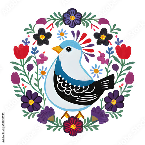 bird surrounded by flowers