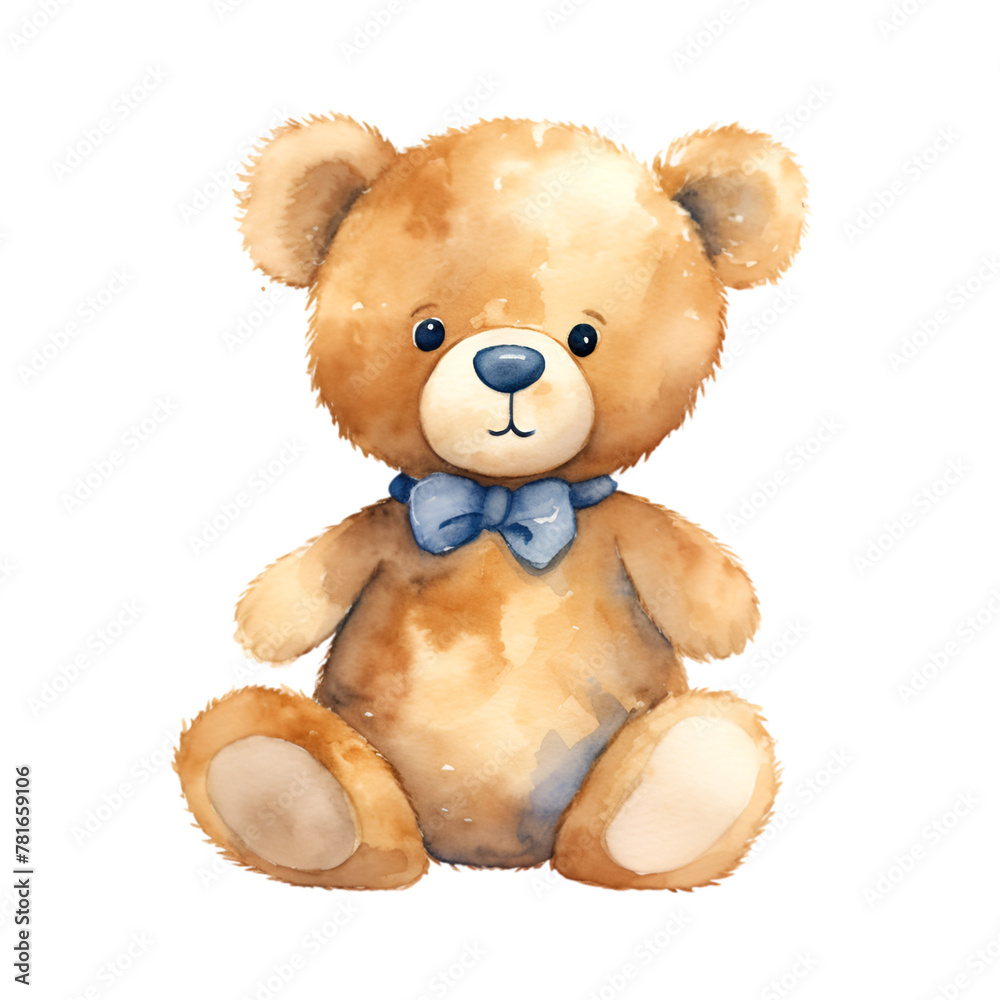 Fototapeta premium Cuddly Teddy Bears Simple Watercolor Cartoon Characters
