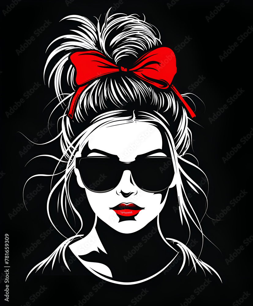 illustration on profile of a girl with glasses and headband, ai generated