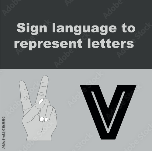 ASL Letter V Hand Sign American Sign Language Alphabet Isolated 