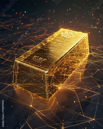 Digital wireframe representation of a gold bullion, showcasing its importance in the world of finance and investment #781659902