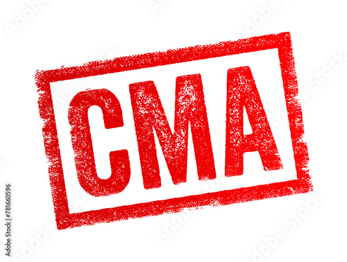 CMA Certified Management Accountant - professional certification credential in the management accounting and financial management fields, acronym text stamp
