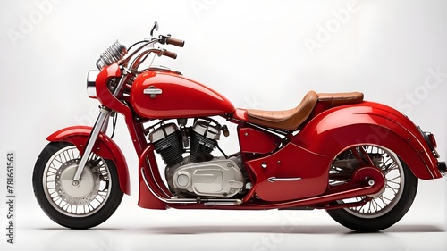 Retro-styled red motorcycle set against a white backdrop