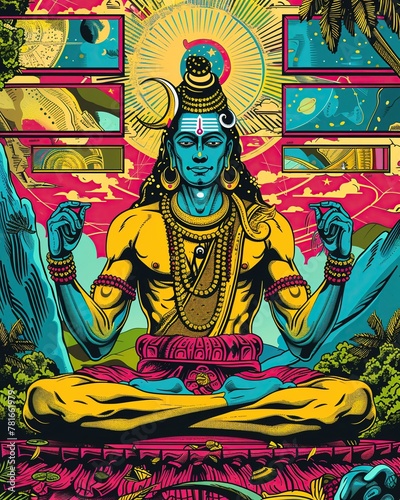 Shiva opens multiple windows in meditation, each a universe of possibilities, his third eye scanning through the data  photo