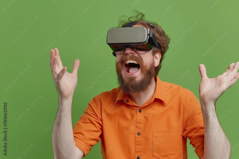 Man Experiencing Virtual Reality with Excitement Man Experiencing Virtual Reality with Excitement