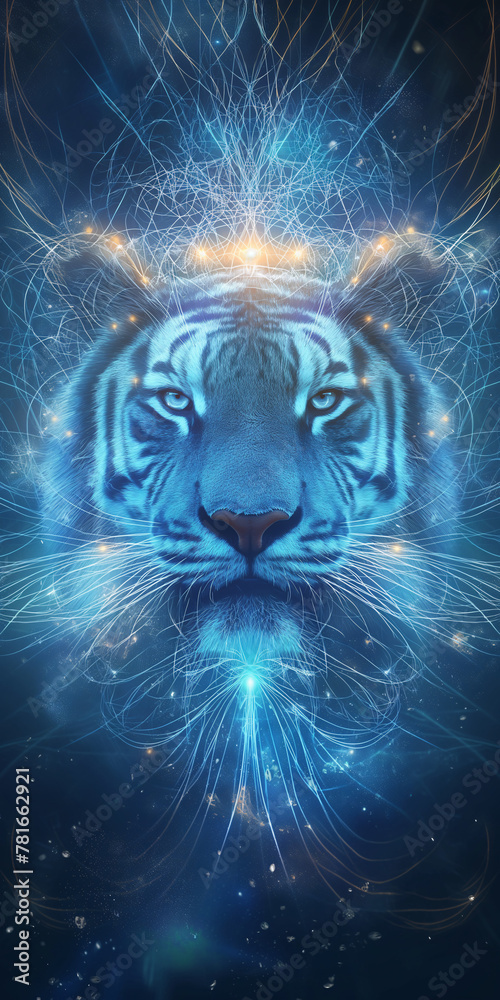 Illustration of an blue glowing tiger Illustration of an blue glowing tiger