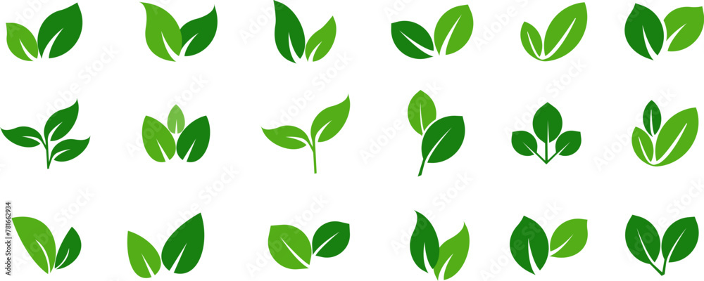 Green leaf vector icons. Eco leaf logo. Simple linear leaves of trees and plants. Elements for eco friendly and bio logo,vegan. Green leaves collection. Ecology leaf element. Green leaf vector icons. Eco leaf logo. Simple linear leaves of trees and plants. Elements for eco friendly and bio logo,vegan. Green leaves collection. Ecology leaf element.