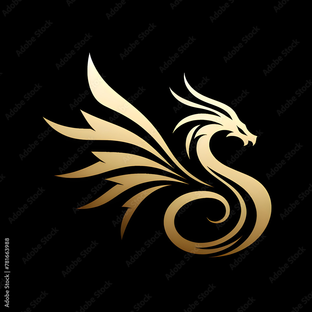 gradient colors  dragon logo icon in black background