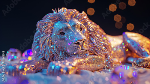 Glittering golden and blue male lion statue © Kondor83
