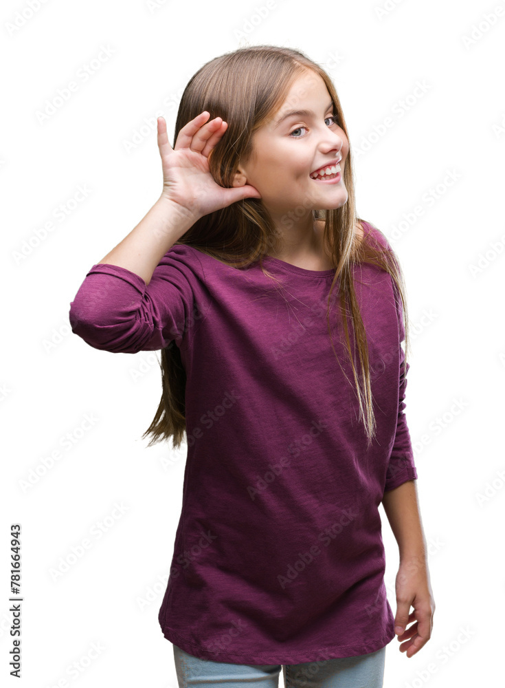 Young beautiful girl over isolated background smiling with hand over ear listening an hearing to rumor or gossip. Deafness concept. Young beautiful girl over isolated background smiling with hand over ear listening an hearing to rumor or gossip. Deafness concept.