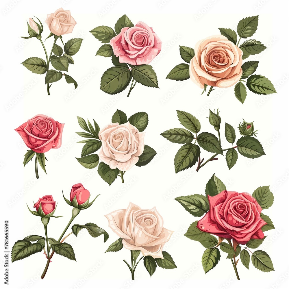 Elegant Collection of Roses in Various Colors and Stages of Bloom