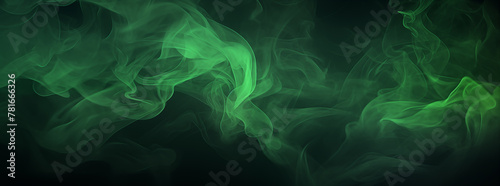 Green smoke on black background, green color fume texture