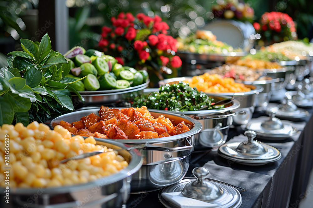 Buffet catering with a variety of snacks and appetizers.