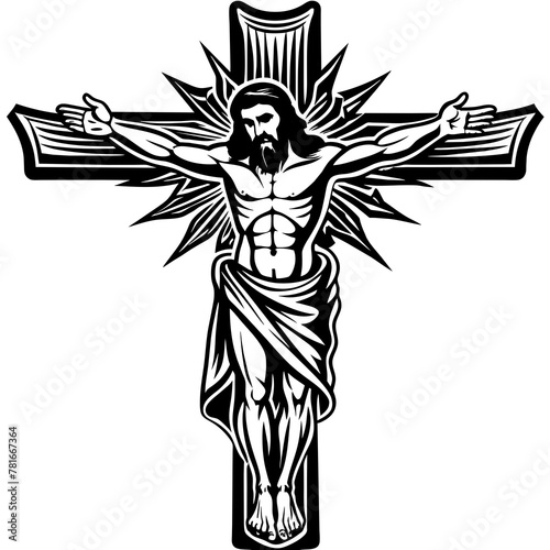 Vector, SVG Jesus on the cross silhouette, laser cut, white background © earthstudiotomo