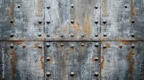 Metal surface featuring rivets in close-up