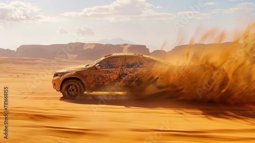 A car, its frame woven from sand, moves gracefully across the desert terrain.8K UHD, High definition, High quality texture, intricate detailed, detailed texture, finely detailed.