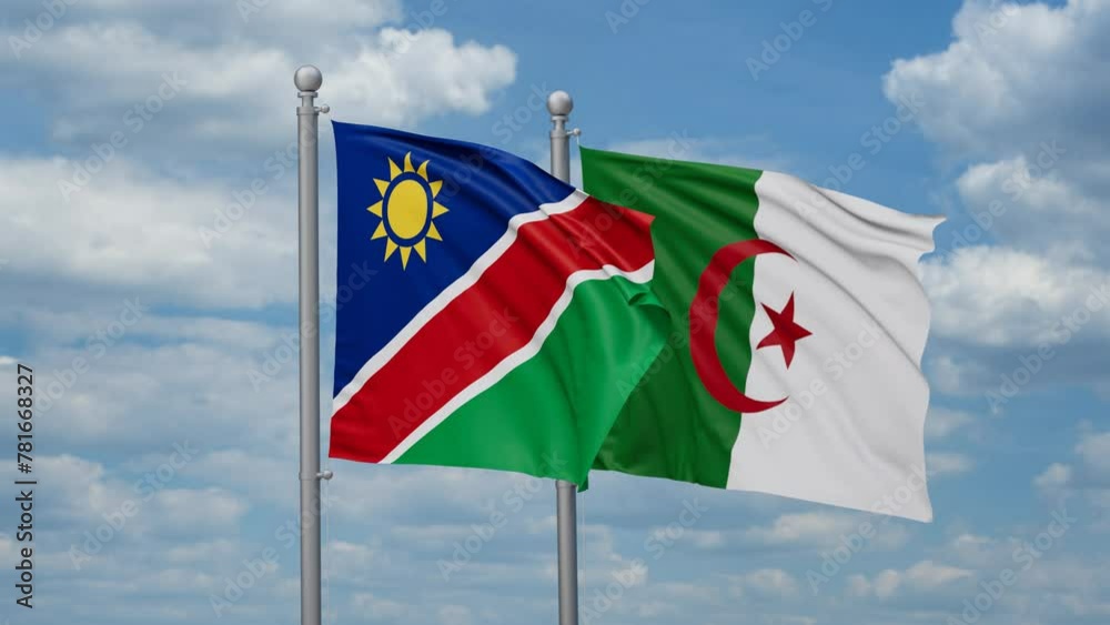 Namibia and Algeria two flags waving together, looped video Namibia and Algeria two flags waving together, looped video