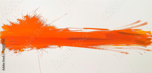 A dynamic stroke of fiery orange paint streaking horizontally across a pristine white canvas, injecting energy and vibrancy into the minimalist scene