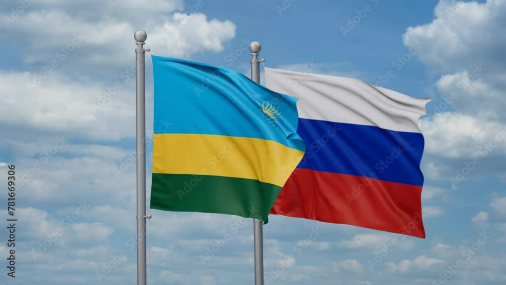 Russian Federation and Rwanda two flags waving together, looped video Russian Federation and Rwanda two flags waving together, looped video