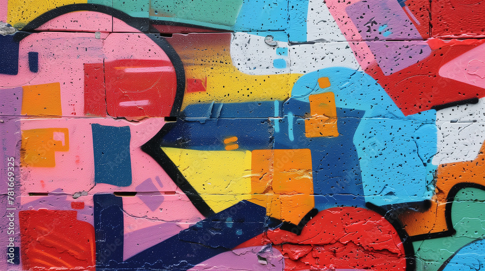 Fototapeta premium Close-up of vibrant graffiti art on city wall, copy space for text