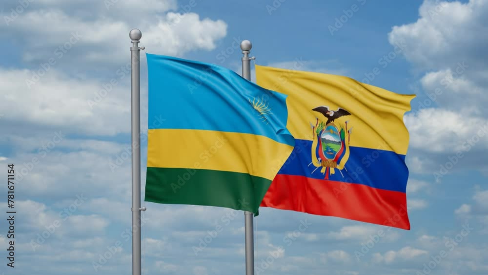 Ecuador and Rwanda two flags waving together, looped video, two country relations concept Ecuador and Rwanda two flags waving together, looped video, two country relations concept