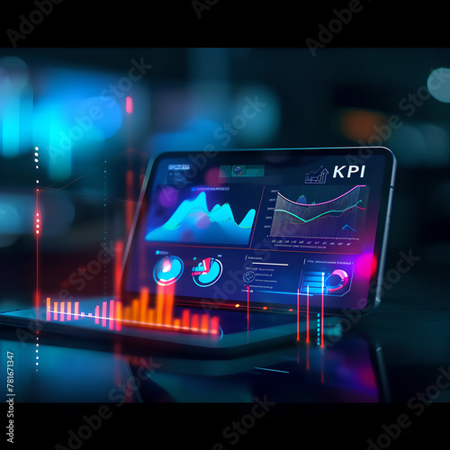 KPI Key Performance Indicator Business Technology Concept ,big data analytics and business intelligence, review system to strategic business planning concepts, screens chart analysis