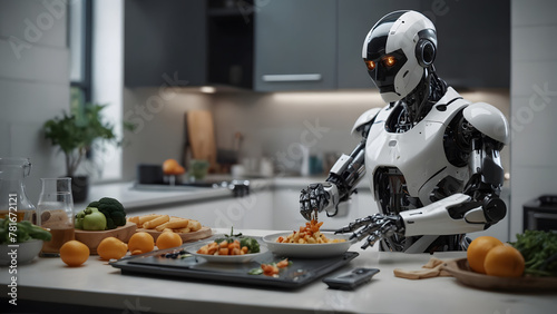 Futuristic Kitchen Robot Revolutionizing Home Cooking with Smart Technology and Automation