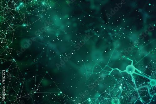 abstract blue green technology background with cyber network grid connected particles and artificial neurons digital transformation concept illustration