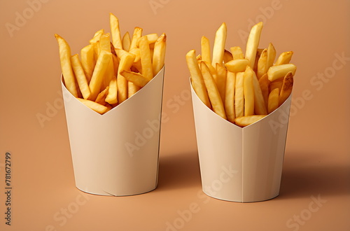 a box of french fries in a white paper box, generative ai
