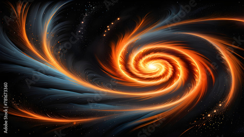 Beautiful Orange Whirlpool Galaxy on Black Background, Captivating Cosmos The Orange Whirlpool Galaxy, Celestial Wonder Orange Whirlpool Galaxy Gleaming on Black Sky(Generative AI)